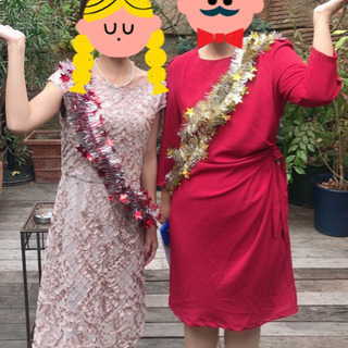 結婚式に！赤ワンピース　膝丈の画像