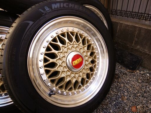 【希少】BBS RS風 205/55R16 PCD98/100 4H ハブ径58.1 フィアット ムルティプラ ミシュラン プライマシー3　オートウェイ RS601 ゴールド
