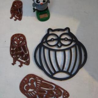 ふくろう 鉄製 鍋敷き ＆ 木製 モビール ＆ 首振り人形の画像