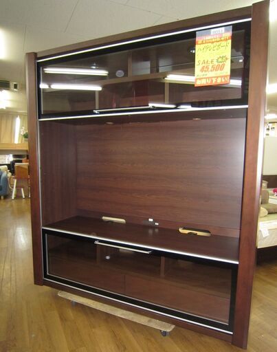 R051 高級 モブール 壁面テレビボード 上下フロントガラススライド扉 幅161cm ライト付