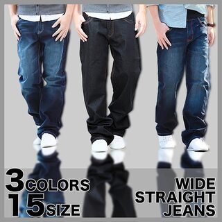 ☆デニム ストレート ワイド ジーパン メンズ☆色：ブラック☆サイズ44☆の画像