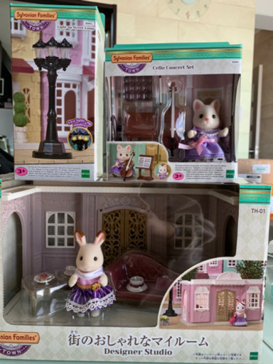 新品　シルバニアファミリー　セット　ショコラうさぎ　チェロ　街灯