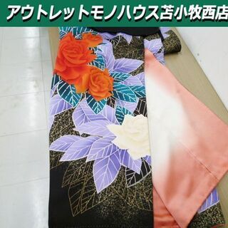 振袖 晴れ着 着物 和服 黒系 花柄 正絹 仕立て上がり 身丈1...