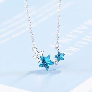 【新品】チェーンネックレス ブルースタークリスタル ジルコニア スター かわいい ファッション レディース②の画像