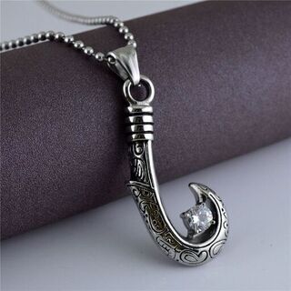 【新品】フィッシュ ネックレス チタン ペンダント メンズ 白②