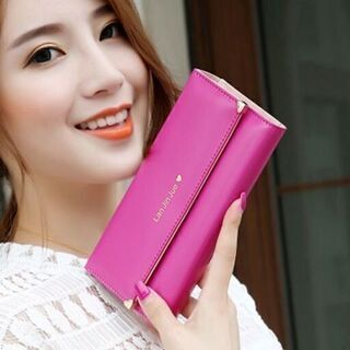 【新品】【選べる4色】長財布 三つ折り財布 フラップ 英字ロゴ カラーバリエーション シンプル 無地 カードケース パスケース 大容量 レザー レディース 小銭入れ②の画像