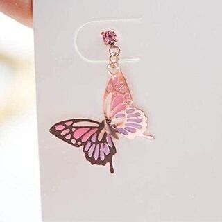 【新品】ピアス 和風 蝶 非対称 手作り 神秘的な色の蝶 ゆれる可愛 手作り②の画像