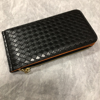 【お渡し完了】レザー 長財布 二つ折財布 カードケース 編み込み...