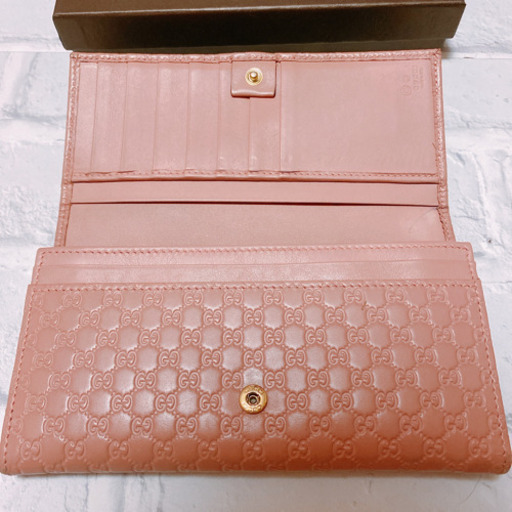 GUCCI　グッチ　マイクロGG　シマレザー　ピンク　長財布