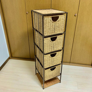 【値下げ】ラタン アンティーク風チェスト 4段 収納棚