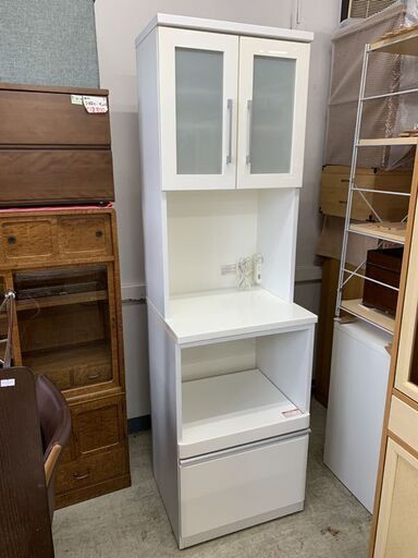 スリムレンジボード 幅59cm 白 食器棚 キッチンボード カウンターボード ホワイト 南12条店