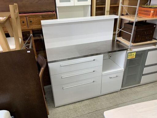 キッチンカウンター 幅120cm 白 ステンレス 食器棚 キッチンボード カウンターボード レンジボード ホワイト 南12条店