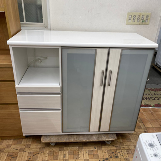 ?ラインのお友達追加で3%off? ?美品? キッチンカウンター レンジボード 食器棚(Nポスティア 120 WH) 上代:49990