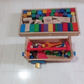 値下げ!木製工具玩具と木製積み木セット