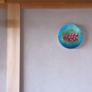 油絵　直筆　絵画：　丑年（赤）の画像