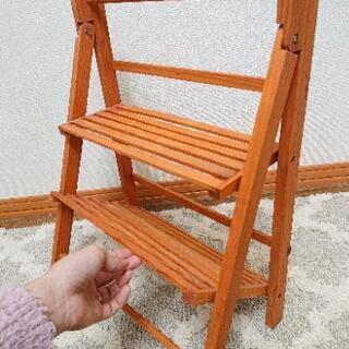 木製スタンド 2段 折り畳み式 グリーンの画像