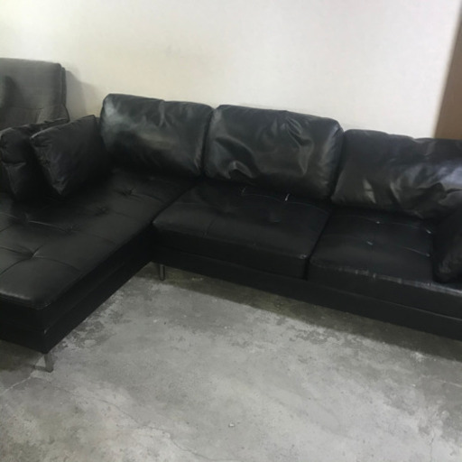 【1/30 終 AS】☆お買い得！？ 訳アリ品☆カウチソファ レザー 黒 ソファ 椅子 北KH5