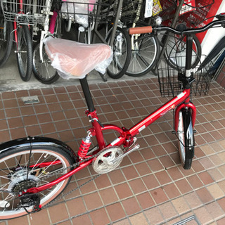 ★早い者勝ち★　20インチ　外装6段変速　かご付き折り畳み自転車（新車）　レッド