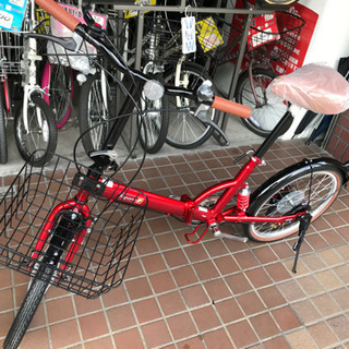 ★早い者勝ち★　20インチ　外装6段変速　かご付き折り畳み自転車（新車）　レッド