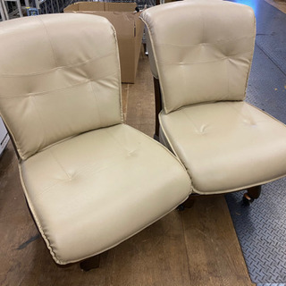 1-07  ダイニングレザーチェア　オフホワイト　ウッド　キャス...