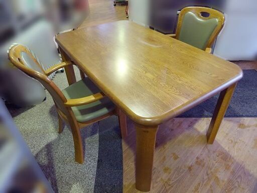【 浜本工芸 】ダイニングテーブルセット イス2脚 肘掛付きチェア 楢 無垢材