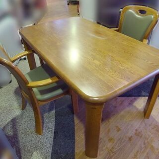 浜本工芸 】ダイニングテーブルセット イス2脚 肘掛付きチェア 楢 無垢材