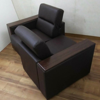 未使用訳有 幅136㎝ リバースソファ 2人掛 レザー調ブラウン