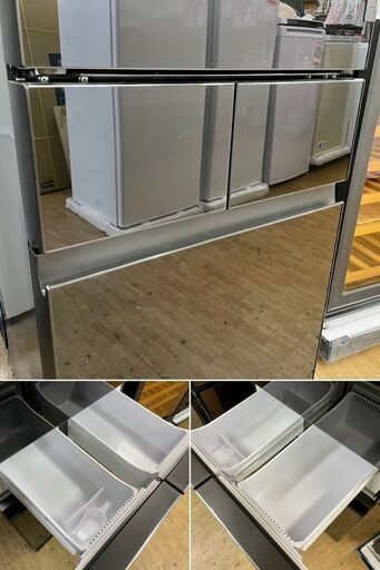 美品【 SHARP 】シャープ 410L ガラス両開き4ドア冷凍冷蔵庫 プラズマクラスター どっちもドア メガフリーザー 自動製氷機付