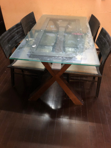 まもなく終了1点物ダイニングガラステーブルセット/アジアンテイスト/アンティーク