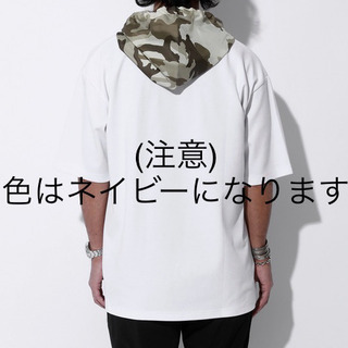 新品未使用  VOGUISH　迷彩柄フードビッグシルエット半袖パーカー　ダークネイビーの画像