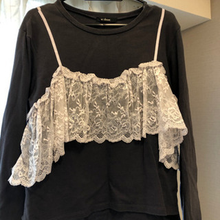 【重ね着風ロングTシャツ】★レースが可愛いTシャツ★