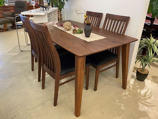 ウィドゥ・スタイル ダイニングテーブルセット フィガロシリーズ 5点セット ウォールナット 中古品