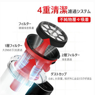 【新品未開封】スティック掃除機 コード付き 強力掃除機　赤　1 4段階ろ過の画像