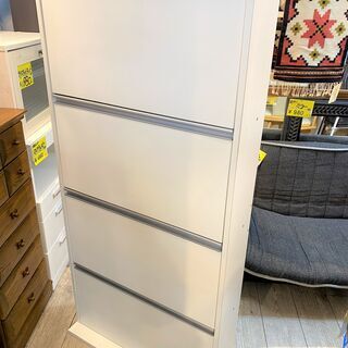 スリム 薄型 4段シューズボックス 玄関収納 ホワイト 白 靴箱...