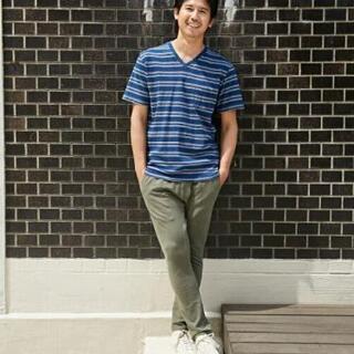 新品 インディゴボーダークルーネック半袖Tシャツの画像