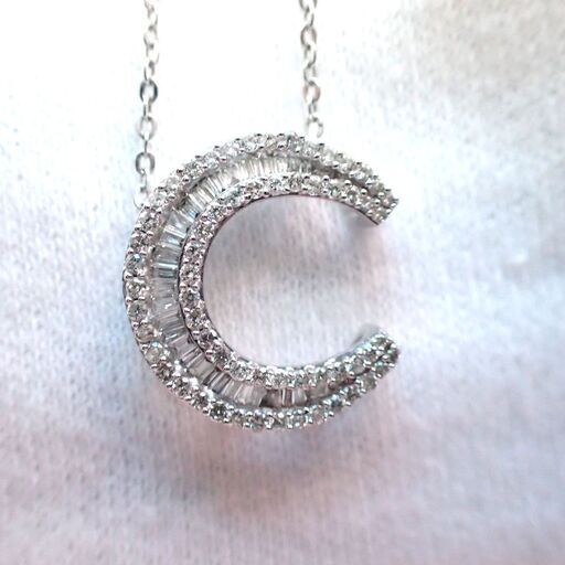 E410 ネックレス K18WG SV925 ダイヤモンド 0.5ct 月 ムーン