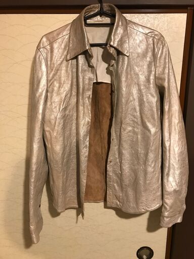 ユナイテッドアローズ　レザージャケット シャツ シルバー 光沢ビンテージモデル クラッシュ＆ダメージ 国内正規品 UNITED ARROWS ダメージ加工