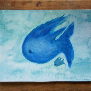 水彩画（直筆　絵画　額縁付き）：さかなの画像