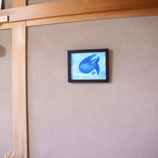 水彩画（直筆　絵画　額縁付き）：さかなの画像