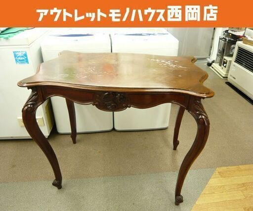 レトロ アンティーク 木製テーブル センターテーブル 猫脚 コーヒーテーブル 幅96㎝ 西岡店