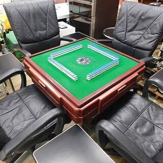 動作品 JAN-YU 雀友ストレート 全自動麻雀卓 専用牌 専用サイドテーブル レザーチェア4客セット
