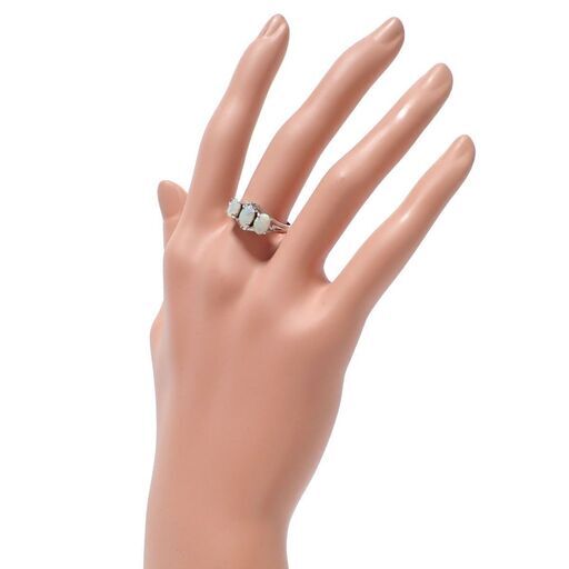 E407 K14 WG 3連 オパール 指輪 リング 2.7g アンティーク