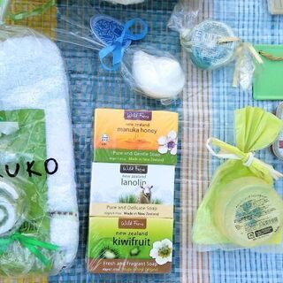 バスグッズ ギフト 石けん 枕 タオル 四つ葉のクローバー 小物入れ マリン の画像