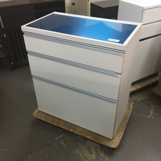 ステンレストップキッチンカウンター　幅80 白　ホワイト木目　レール付き引き出し