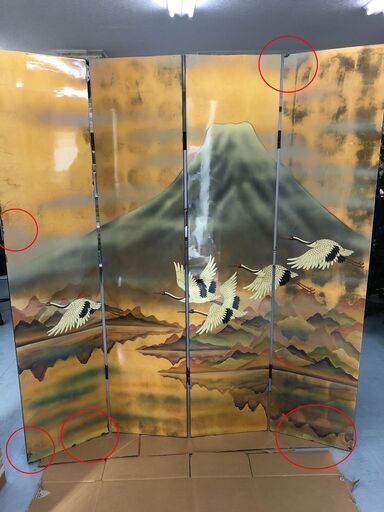 屏風　つる　富士山　柄　パーテーション