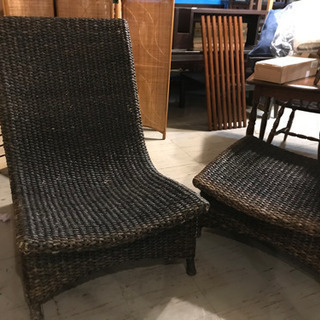 高級ラタンソファ JF01484 ラタン 1人用ソファ オットマン付き 籐のソファ アジアン