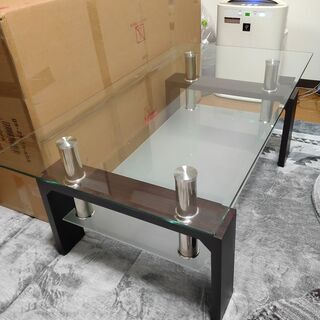 センターテーブル　強化ガラス　木目の足
