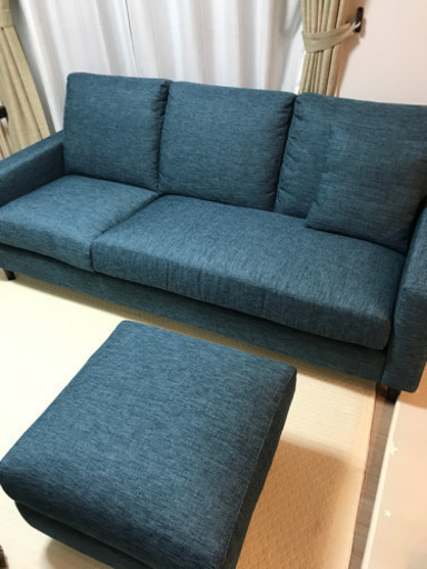 【美品】ニトリ カウチソファ　オットマン・クッション付き