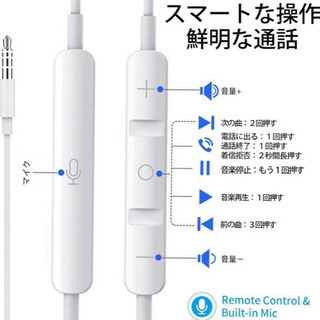 A363【新品未開封】イヤホン  (ホワイト)有線 磁気設計 音量調節 マイク/リモコン付き 高音質 通話可能 3.5mm iphone イヤホン iphone/Android/Macbook 多機種対応の画像