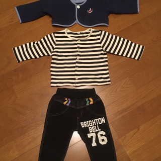 80キッズ服3点★無印ボーダーカーディガン・ボレロ・パンツ　子供...